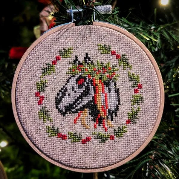 Mini Mari Lwyd cross-stitch pattern